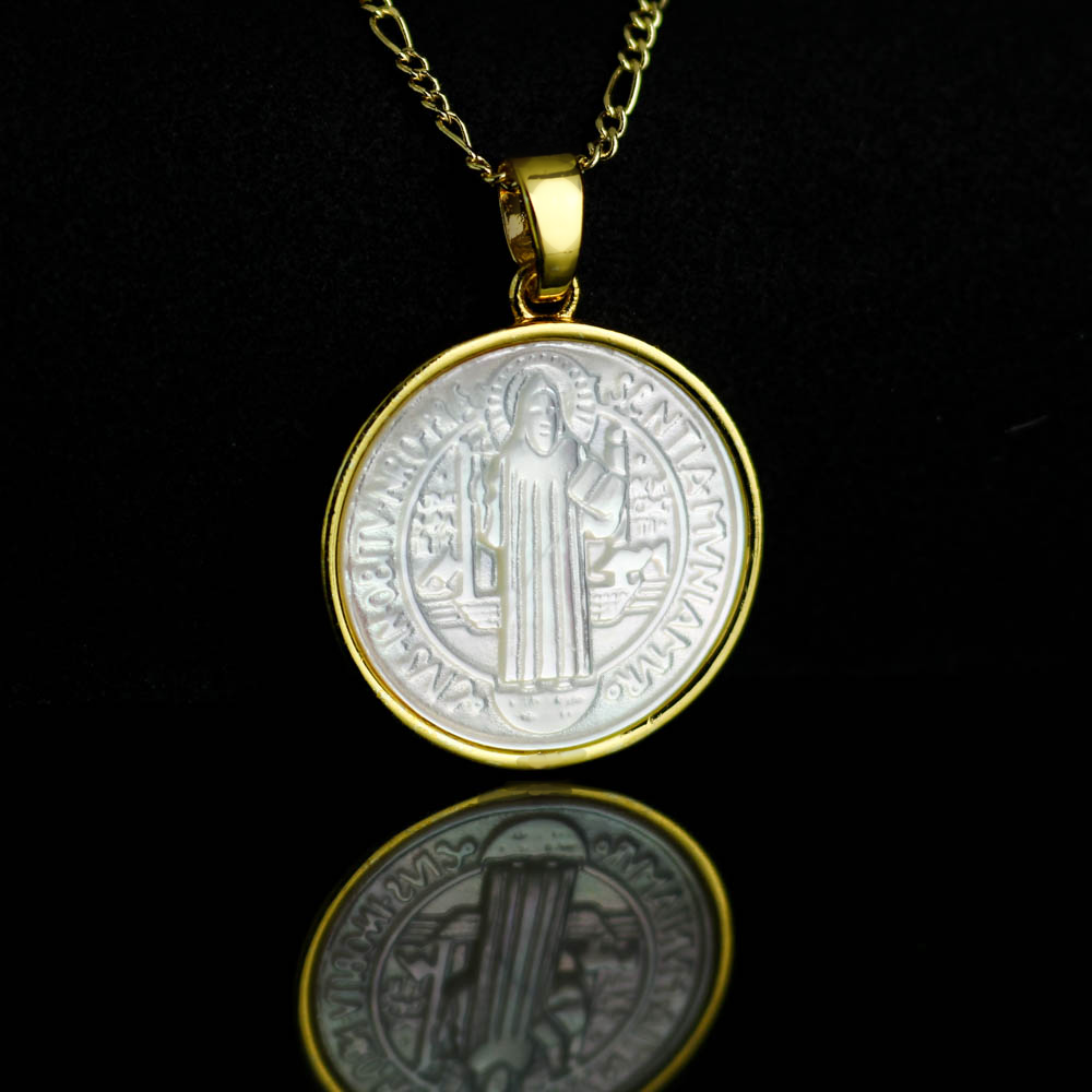St Benedict Medals | Mother of Pearl Necklace